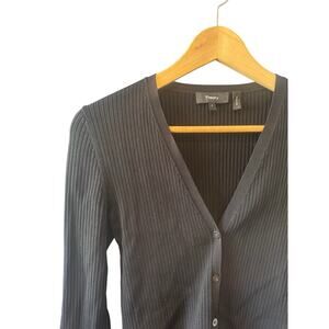 Theory | Black Cropped Wide Ribbed Glossed Cardigan | Size Small